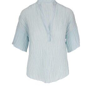Vince Crushed Band Collar Silk Blouse Sky NWT